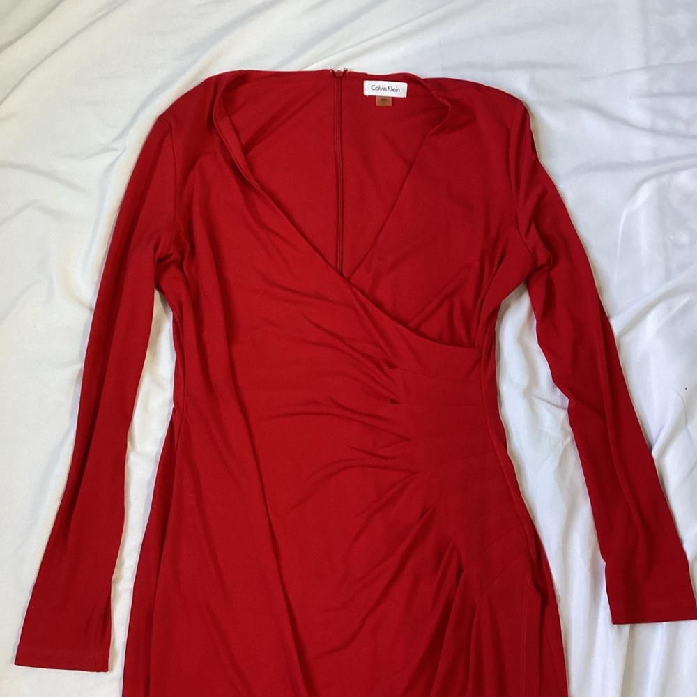 Calvin Klein Ladies Long Sleeve Red Dress Size 10